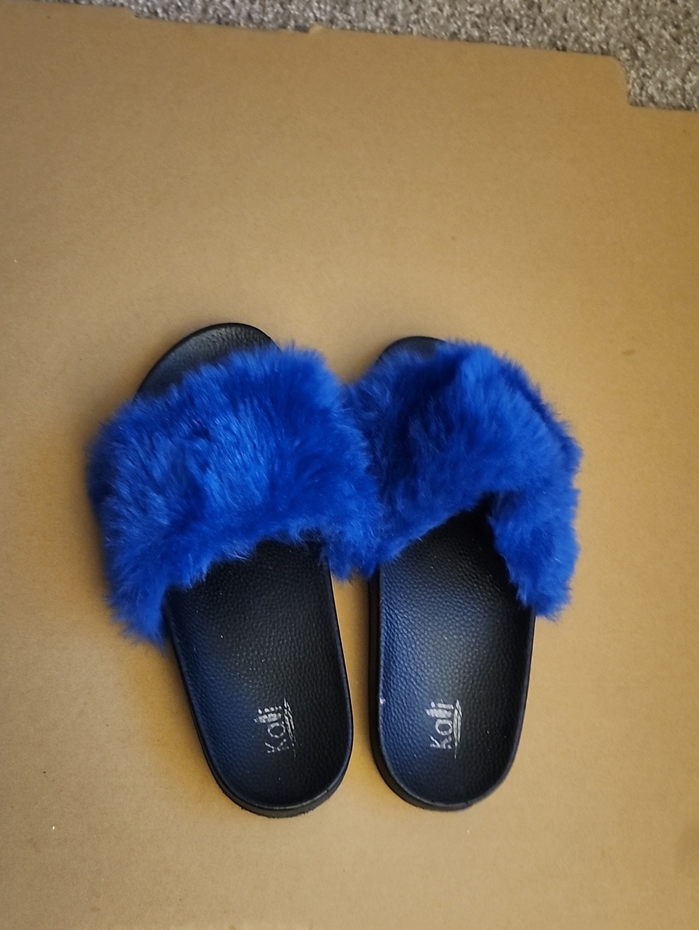 Blue Faux Fur Slide Sandals - Unbranded